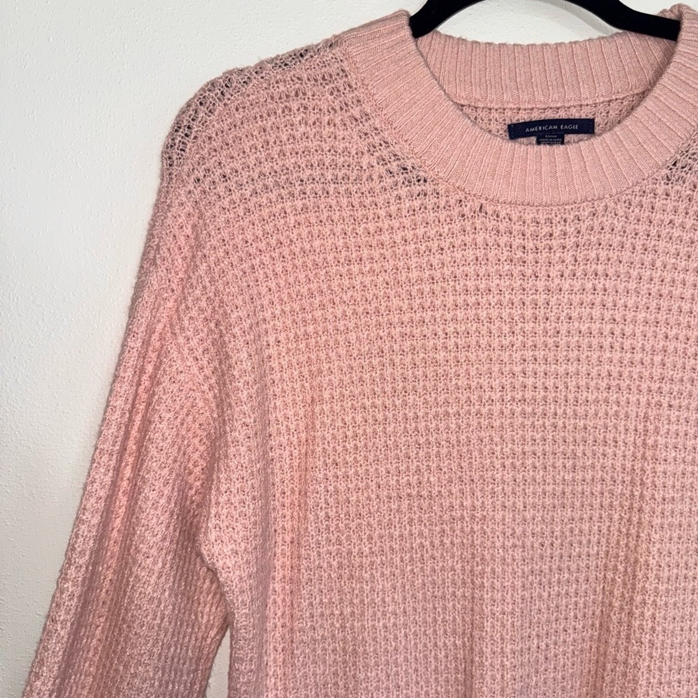 American Eagle Sweater Solid Light Pink Waffle Kn… - image 3